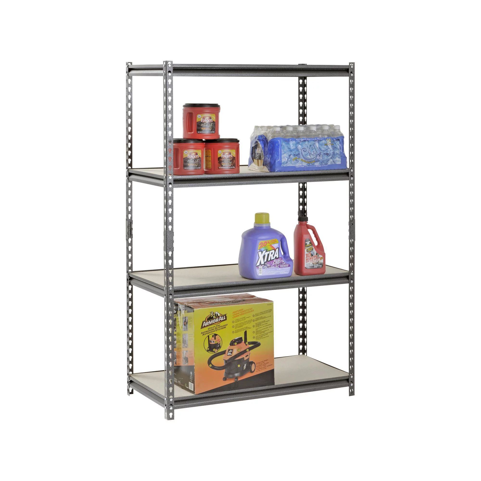 Muscle Rack 36"W x 18"D x 60"H 4-Tier Steel Freestanding Shelf Silver Grain