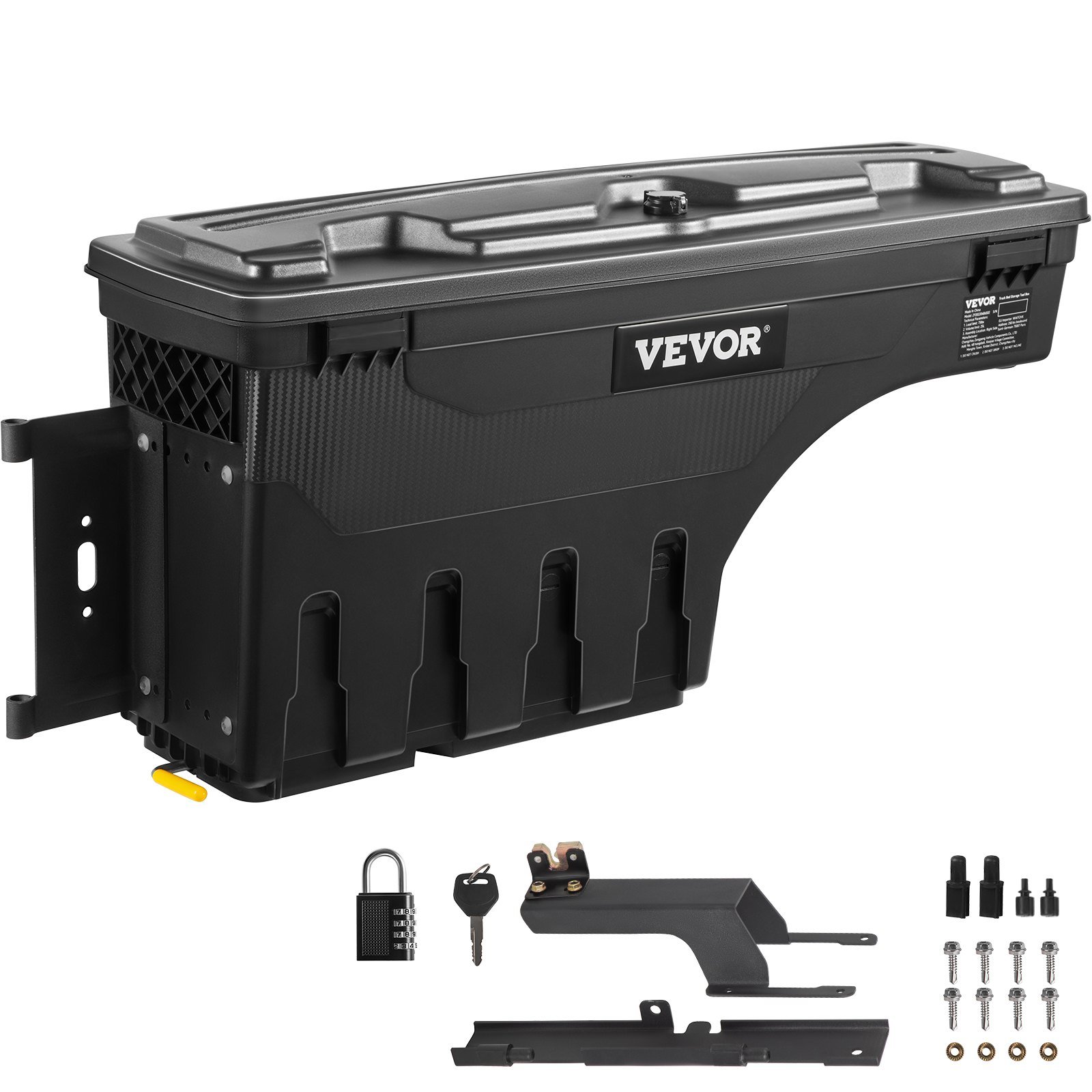 VEVOR Truck Bed Storage Box, Fits 2015-2020 Ford F150, Driver Side, Lockable Lid, Waterproof PA6 Wheel Well Tool Box 6.6 Gal/25 L with Password Padlock, Black