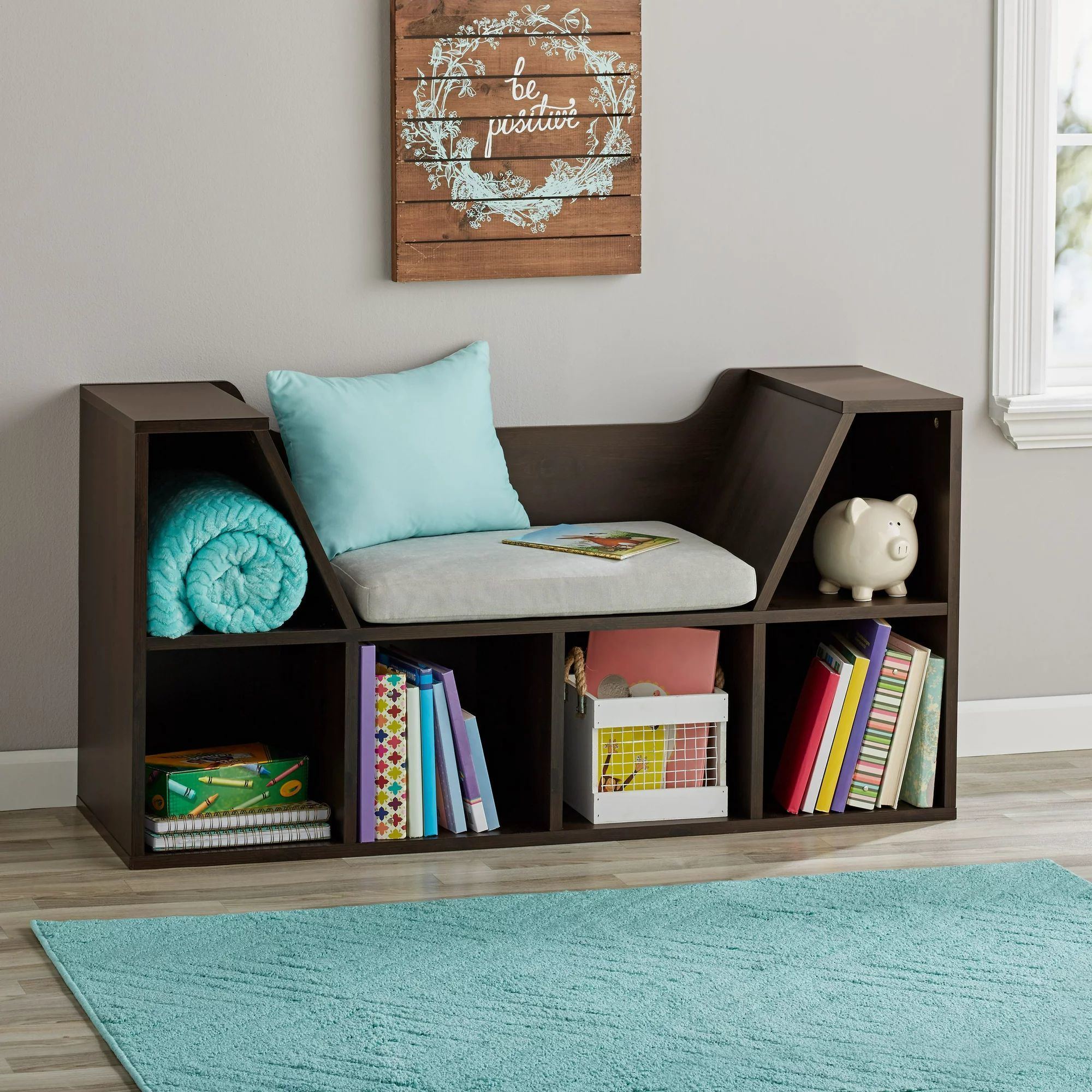 Reading Nook and Storage Bookcase; Dark Maroon