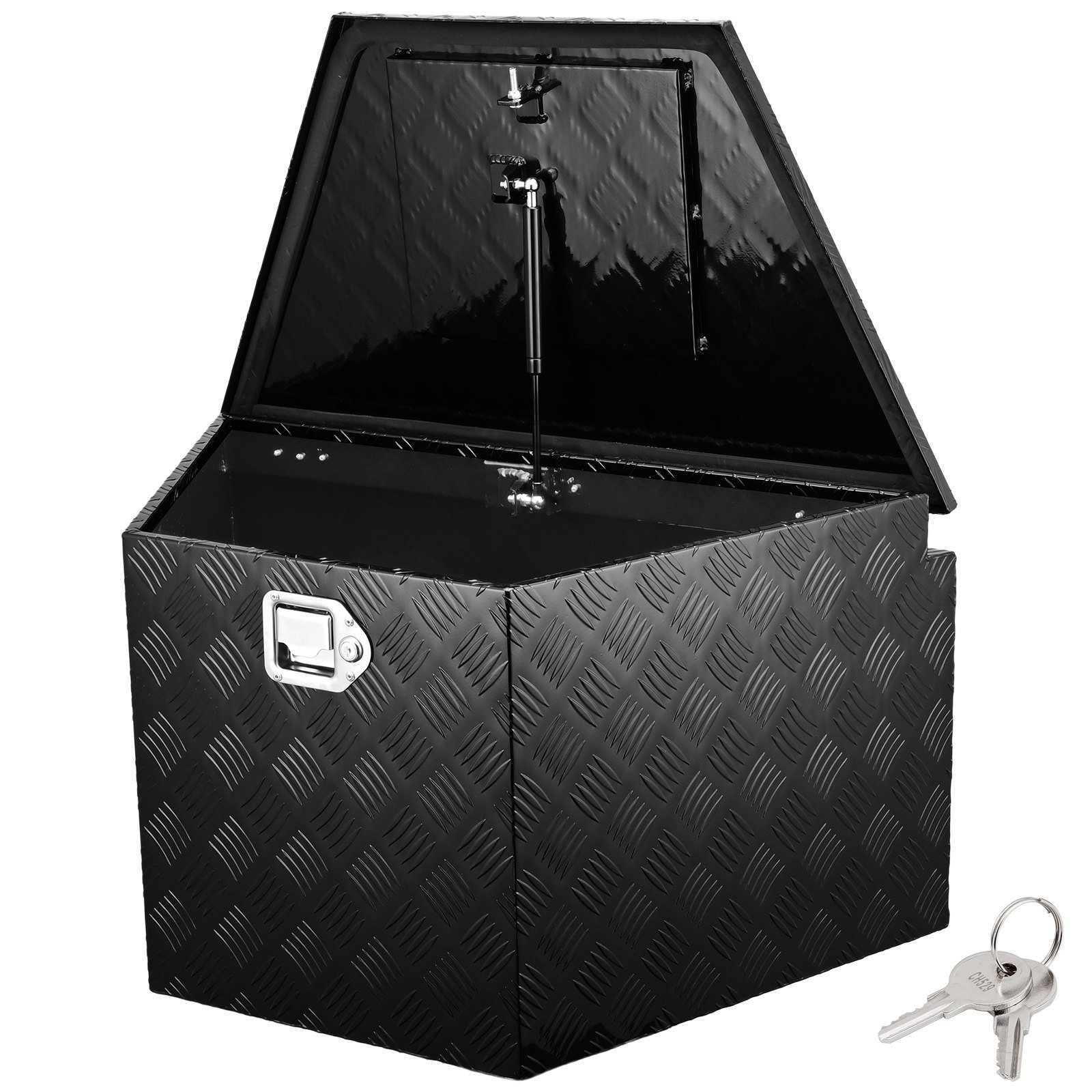 VEVOR Trailer Tongue Box, Aluminum Alloy Diamond Plate Tongue Box Tool Chest, Heavy Duty Trailer Box Storage with Lock and Keys, Utility Trailer Tongue Box for Pickup Truck, RV, Trailer, 33"x19"x18"