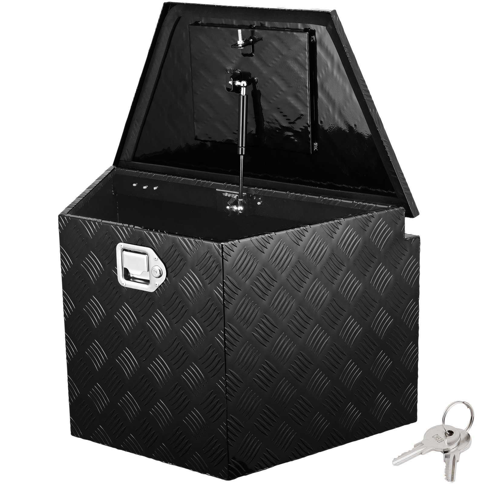 VEVOR Trailer Tongue Box, Aluminum Alloy Diamond Plate Tongue Box Tool Chest, Heavy Duty Trailer Box Storage with Lock and Keys, Utility Trailer Tongue Box for Pickup Truck, RV, Trailer, 29"x16.2"x18"