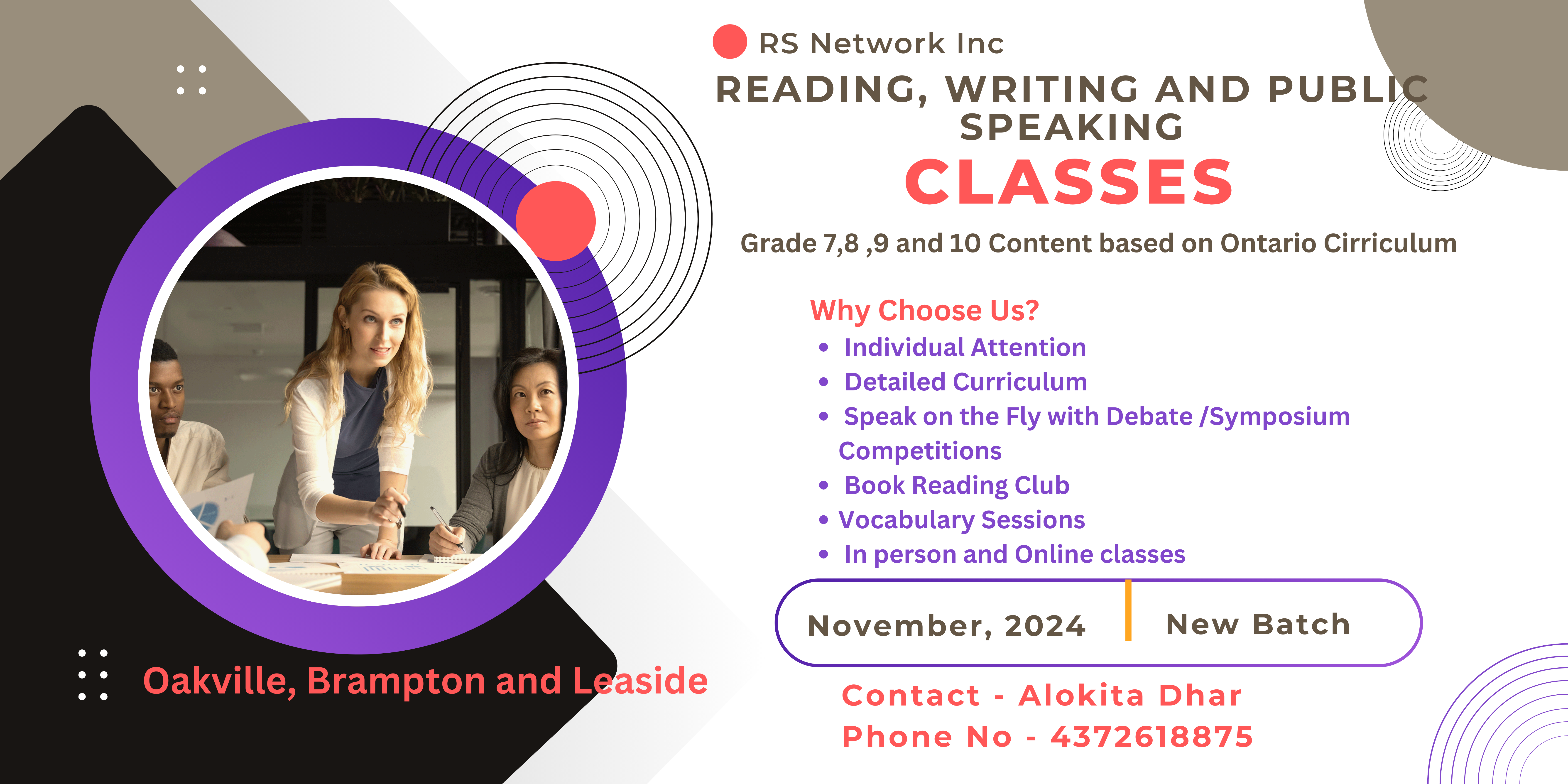 Reading, Writing and Public Speaking Classes