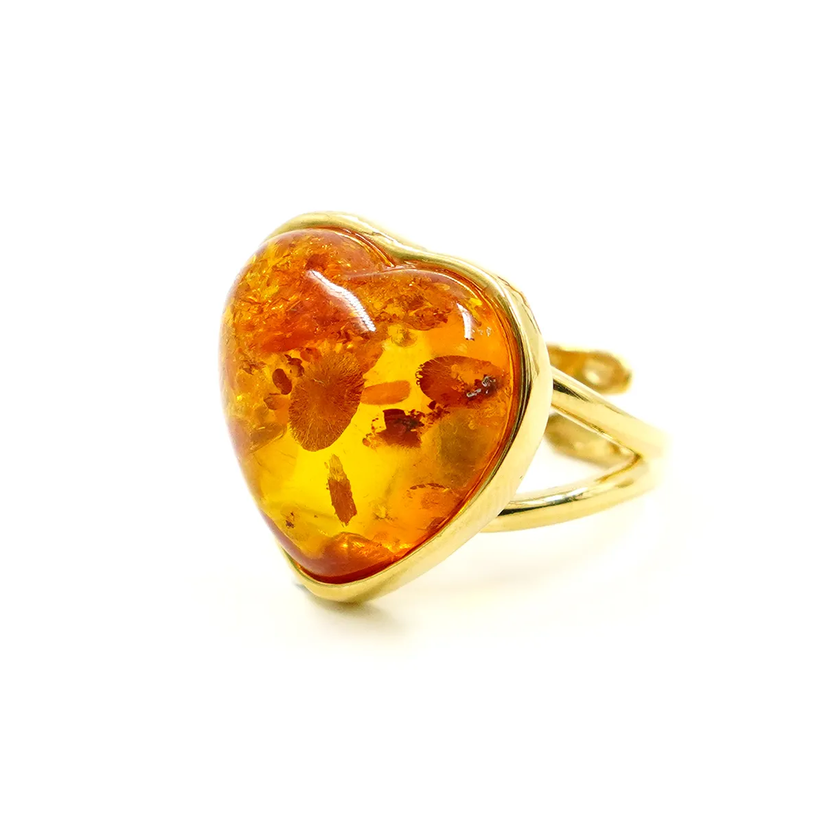 Anello in argento 925 con ambra a forma di cuore