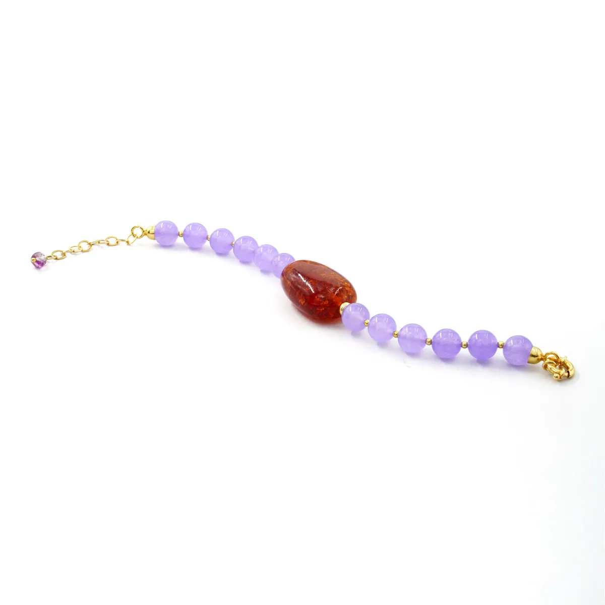 Bracciale in argento 925 con pietre (giada viola, ambra ed ematite)