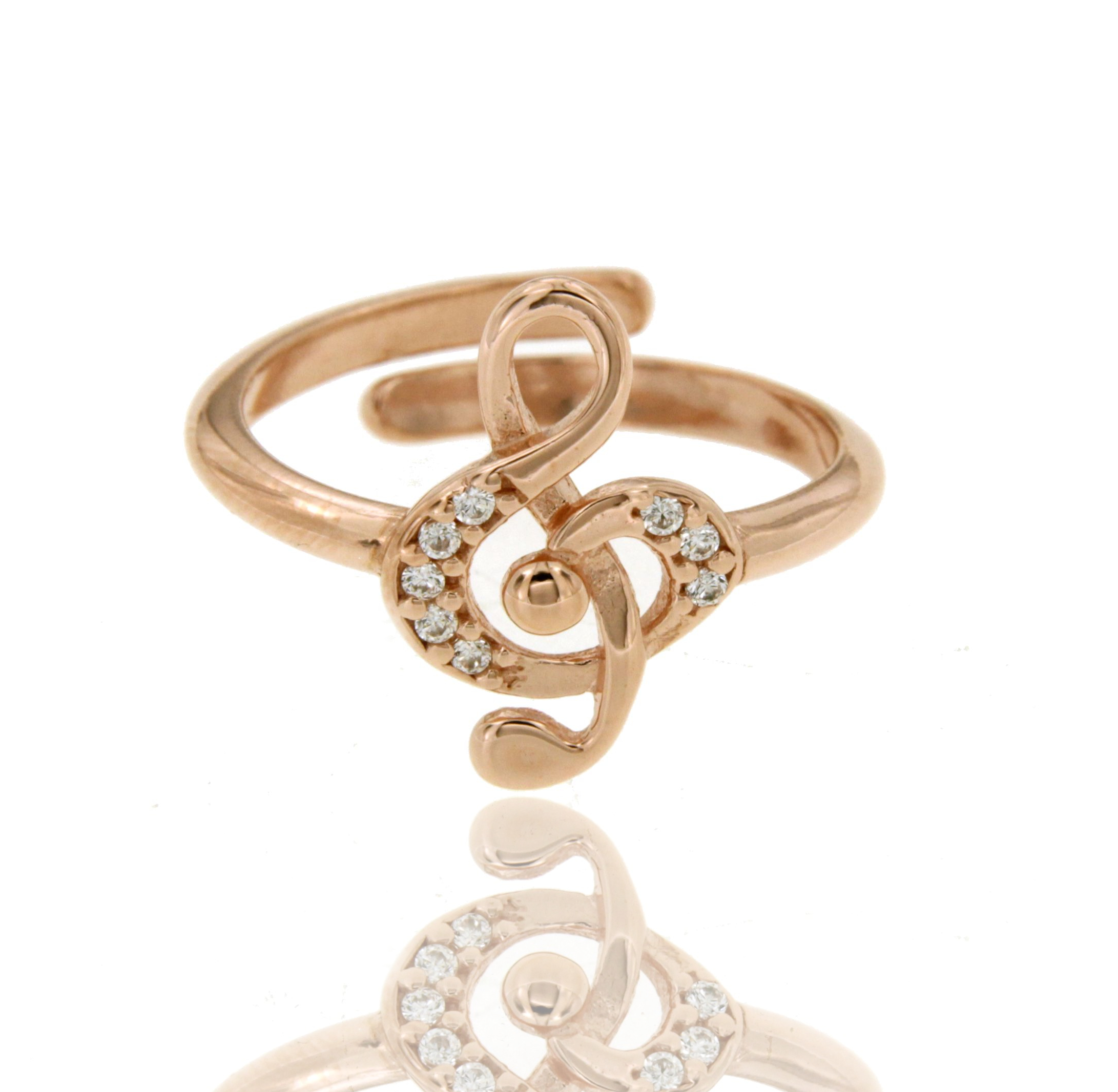 anello chiave di violino in argento 925 con zirconi ramato