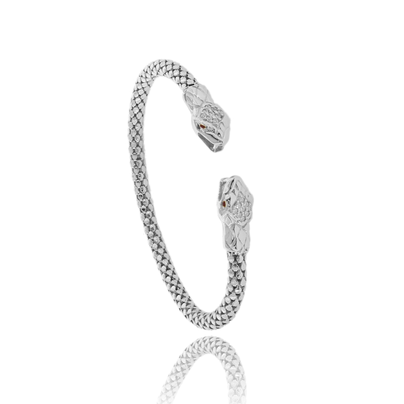 bracciale serpente 2 teste in argento rodiato 925 e zirconi rodiato