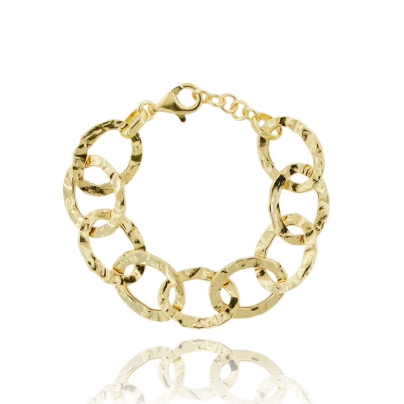 bracciale maglia ovale a canna quadrata martellata in argento 925 dorato