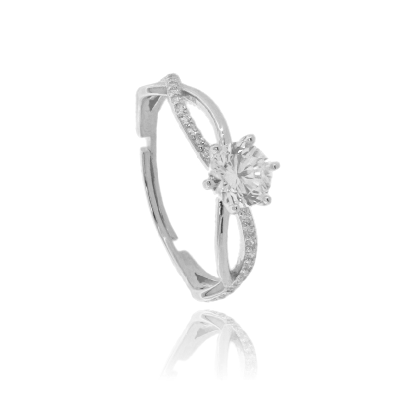 anello solitario in argento 925 e zirconi bianchi rodiato