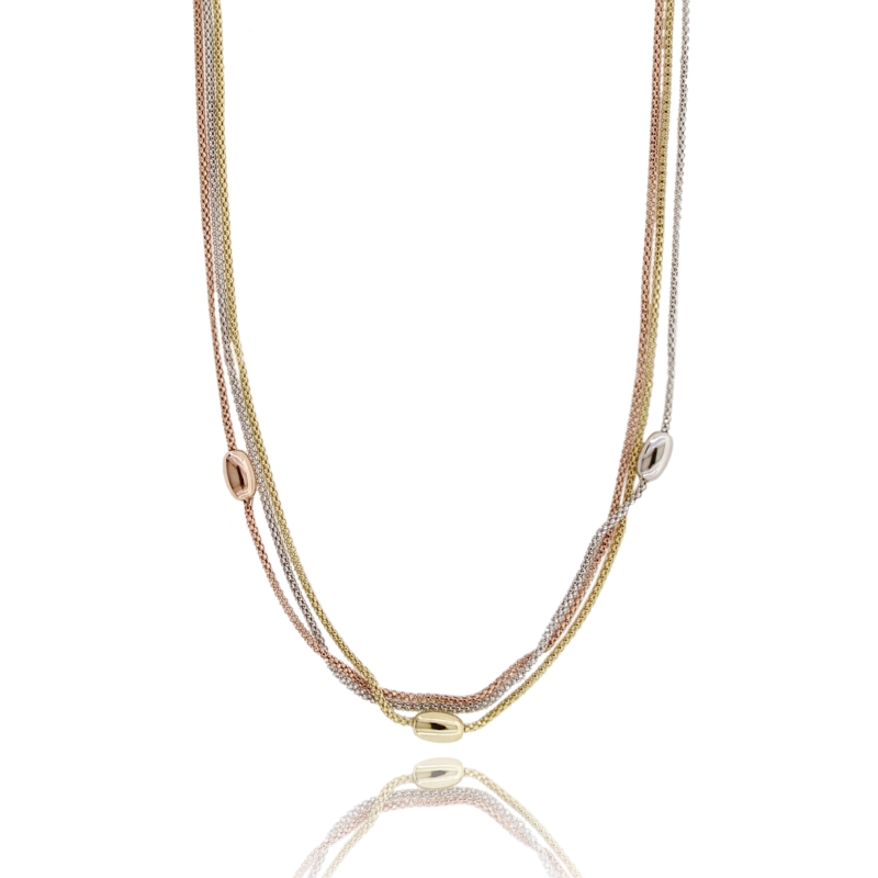 collana 3 fili pop corn con olivette in argento  925  tricolore