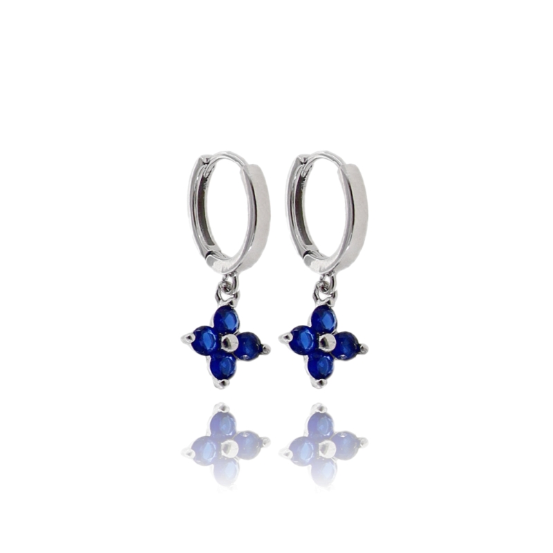 orecchini a cerchio con fiore pendente in argento rodiato 925 e zirconi colorati