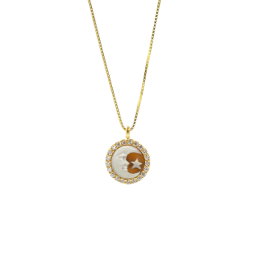 Collana in Argento 925 e cammeo tondo 8mm con Farfalla e zirconi Bianchi