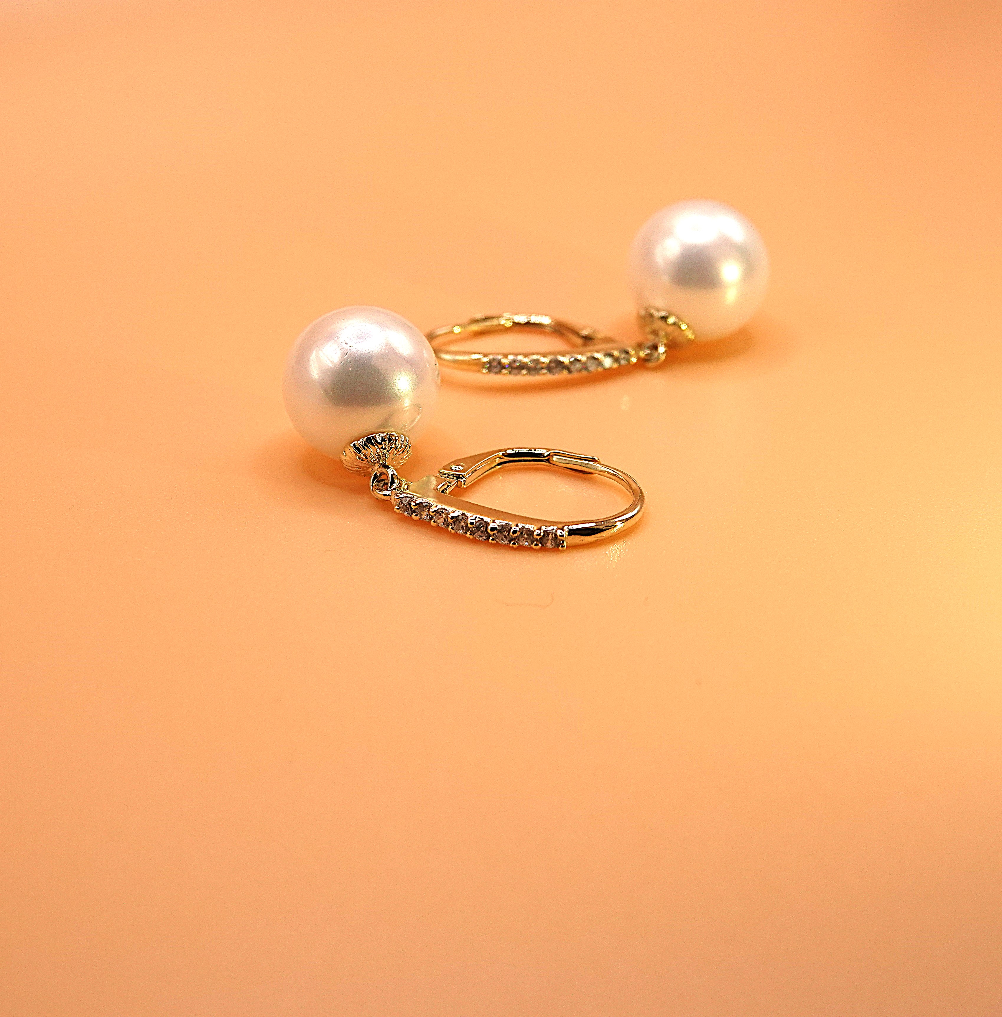 orecchini in argento dorato 925 perla e zirconi bianchi