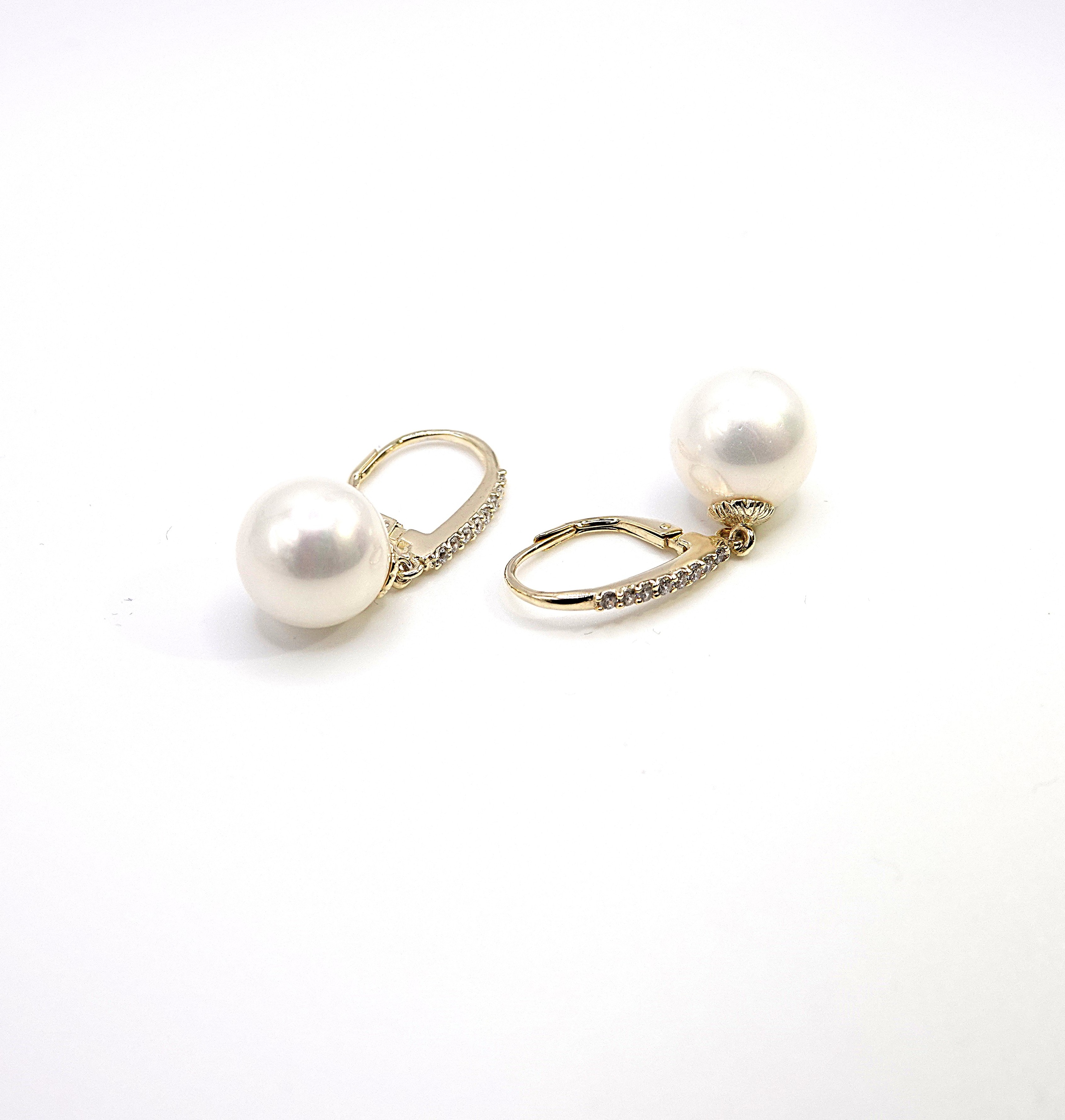 orecchini in argento dorato 925 perla e zirconi bianchi