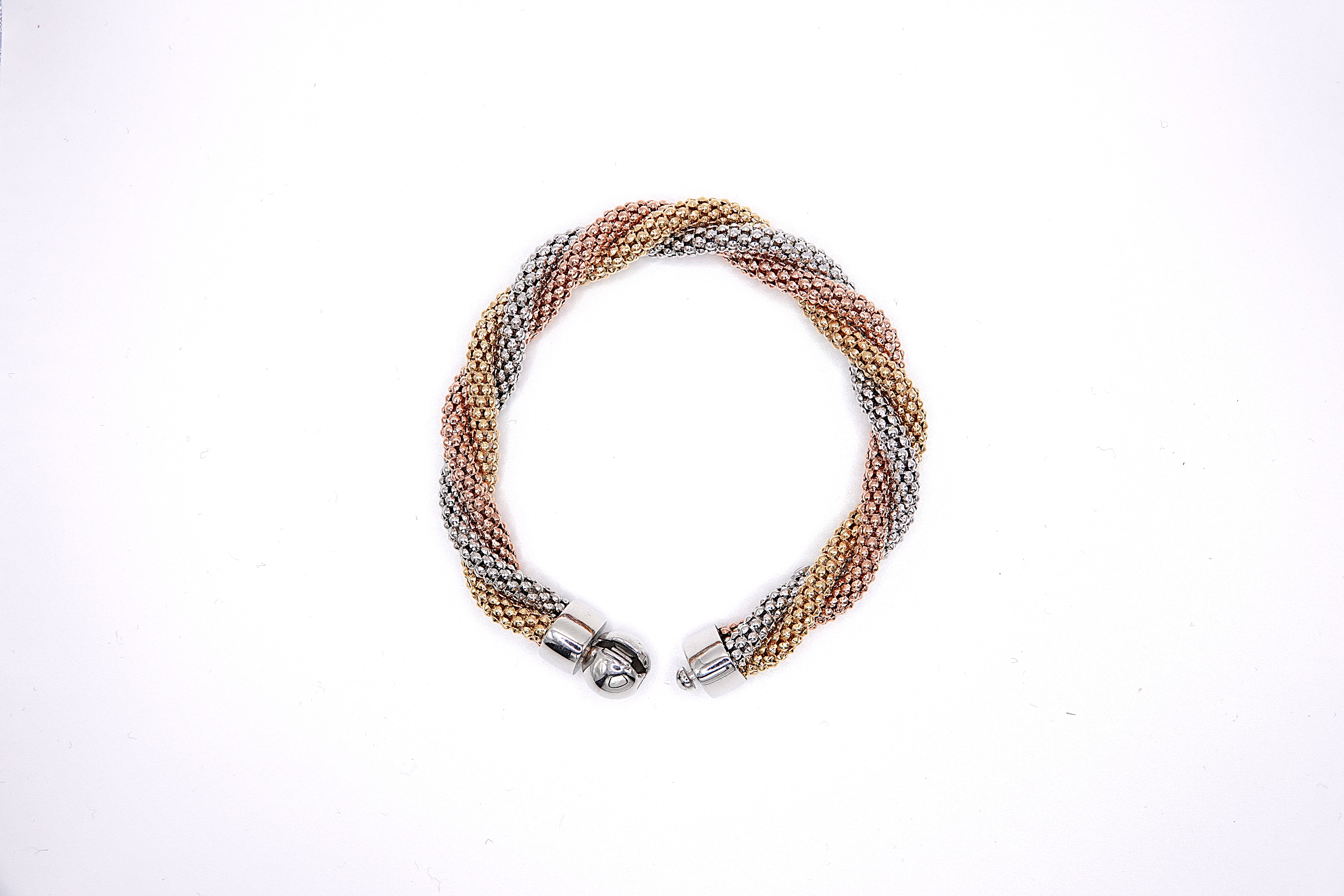 bracciale pop corn intrecciate mm 10 in argento 925 tricolore