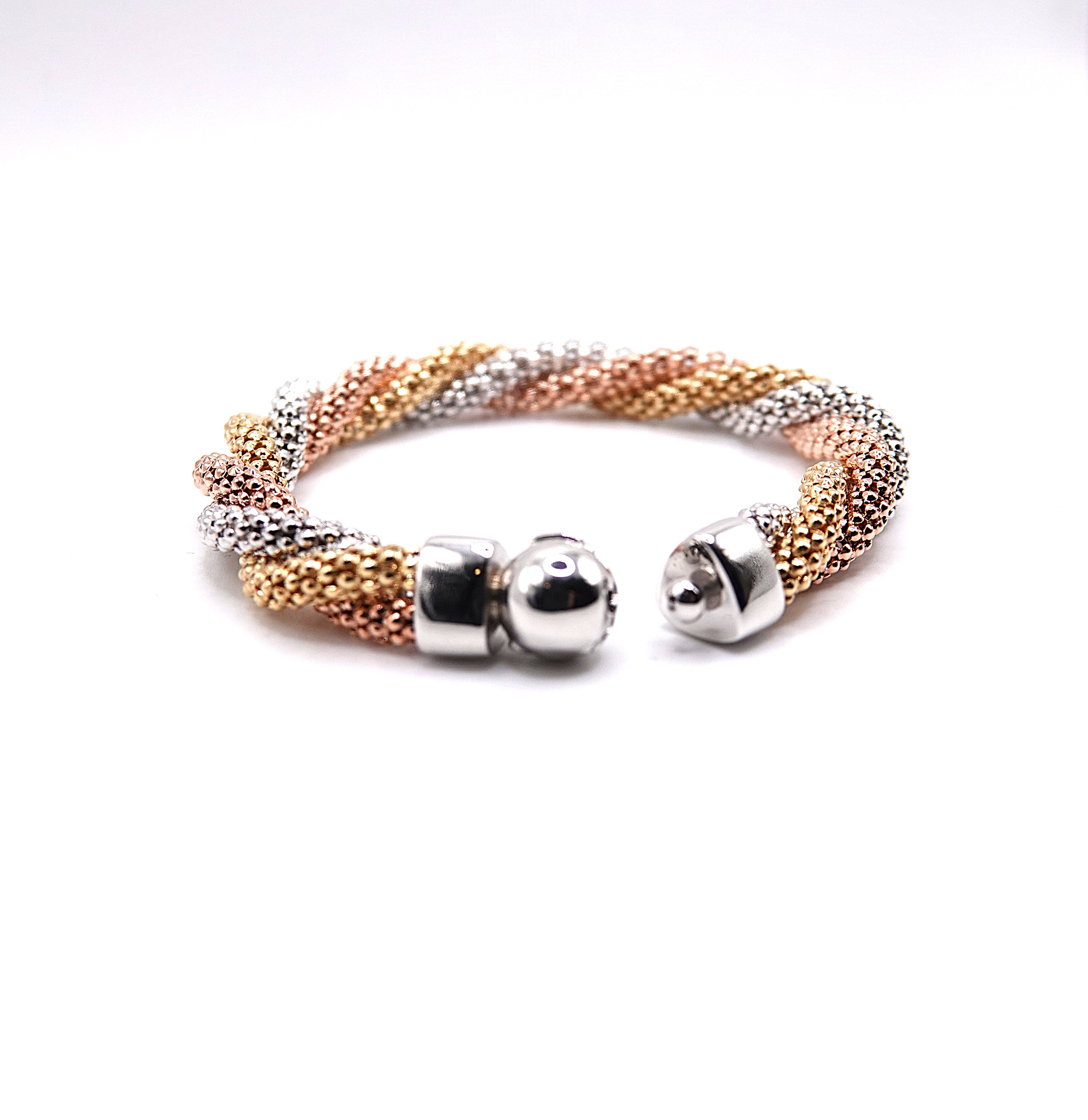 bracciale pop corn intrecciate mm 10 in argento 925 tricolore