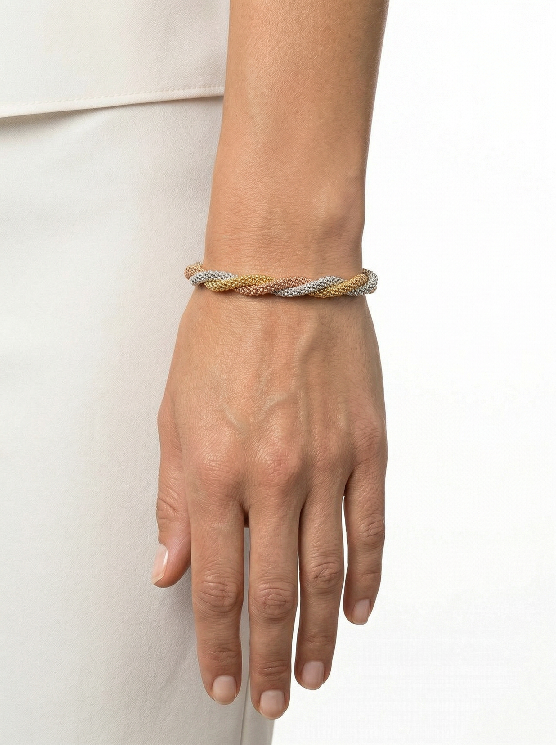 bracciale pop corn intrecciate mm 10 in argento 925 tricolore