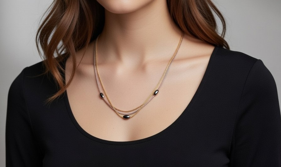 collana 3 fili pop corn con olivette in argento  925  tricolore