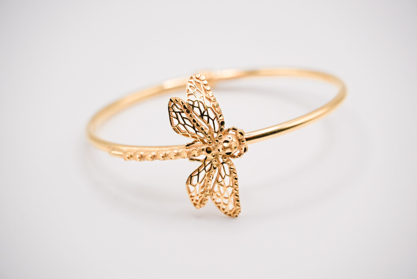 bracciale rigido con libellula mm 40x37 in argento 925 dorato