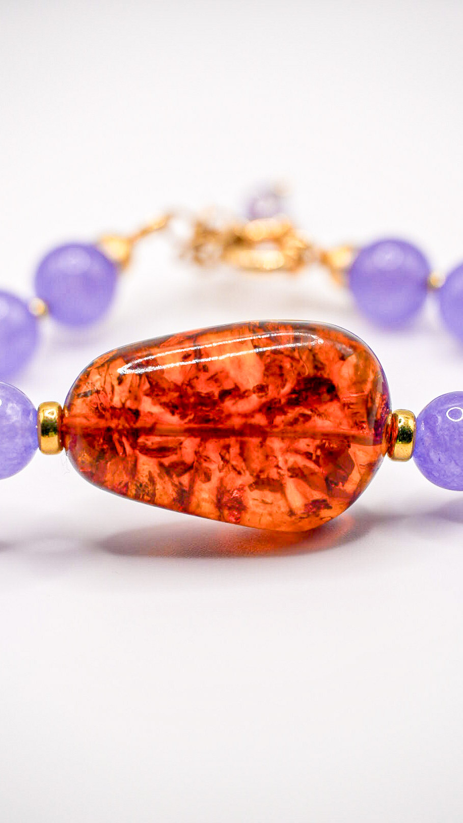 Bracciale in argento 925 con pietre (giada viola, ambra ed ematite)