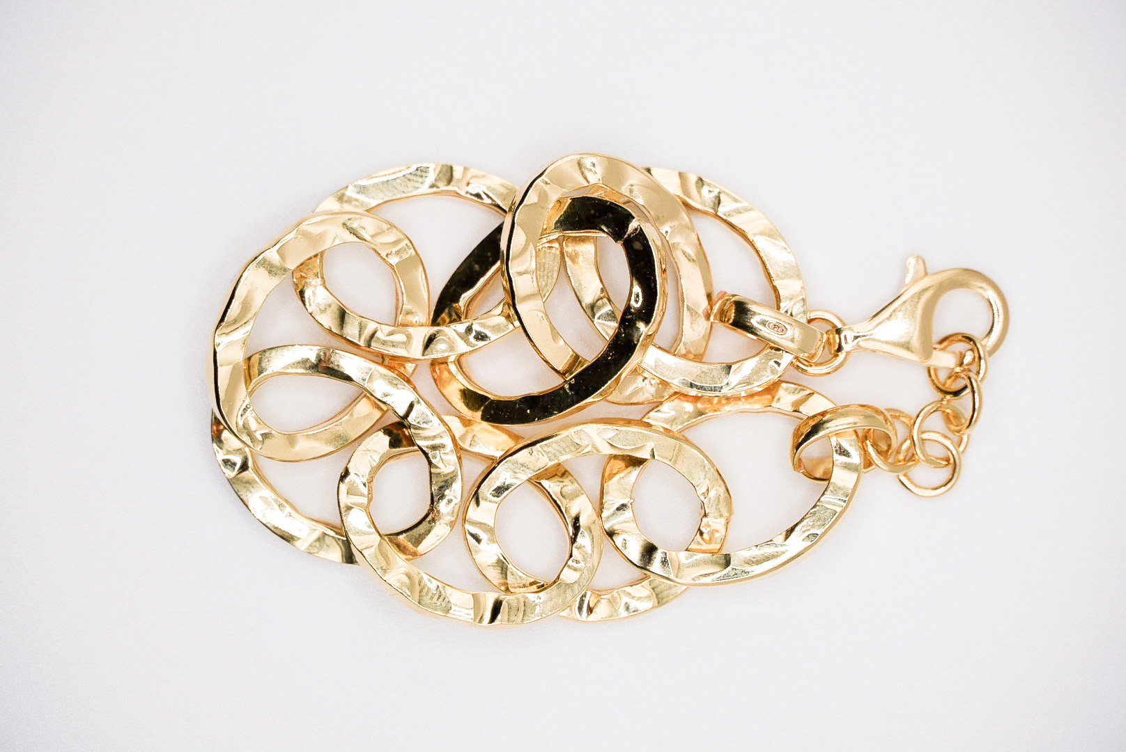 bracciale maglia ovale a canna quadrata martellata in argento 925 dorato