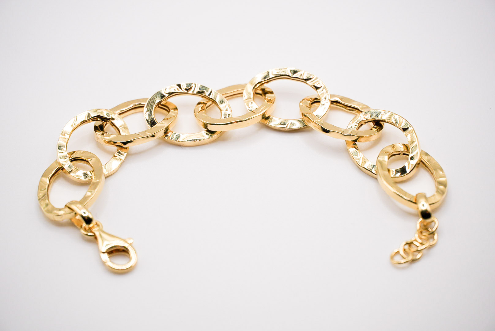 bracciale maglia ovale a canna quadrata martellata in argento 925 dorato