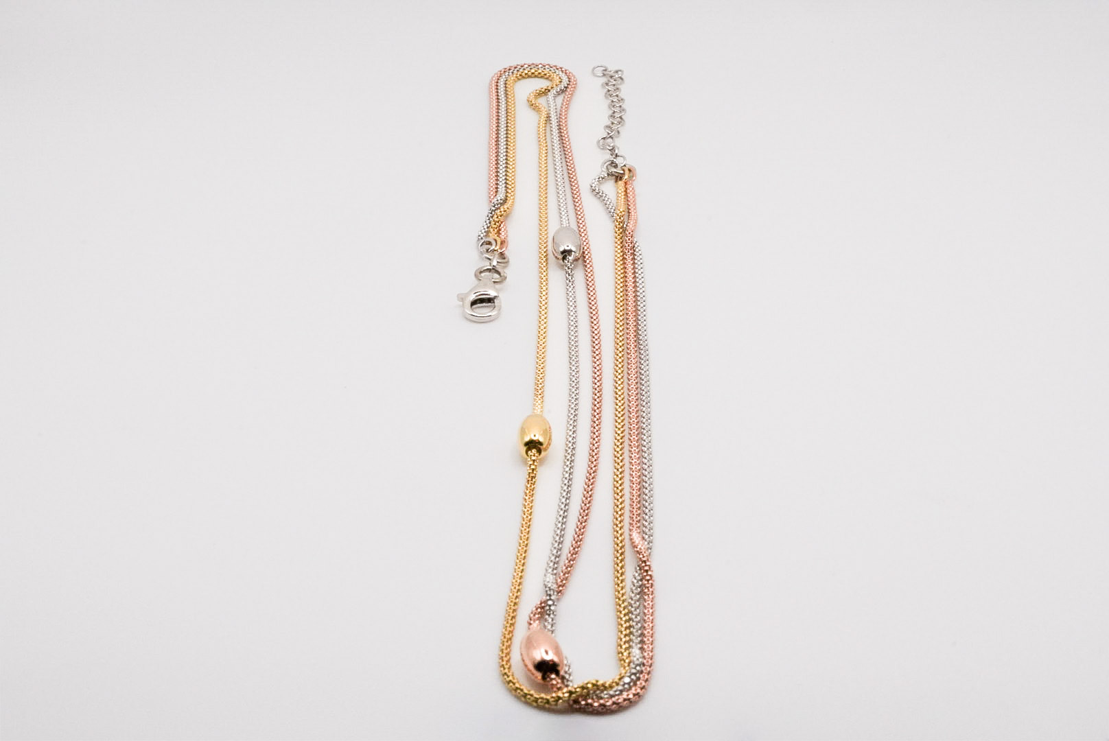 collana 3 fili pop corn con olivette in argento  925  tricolore