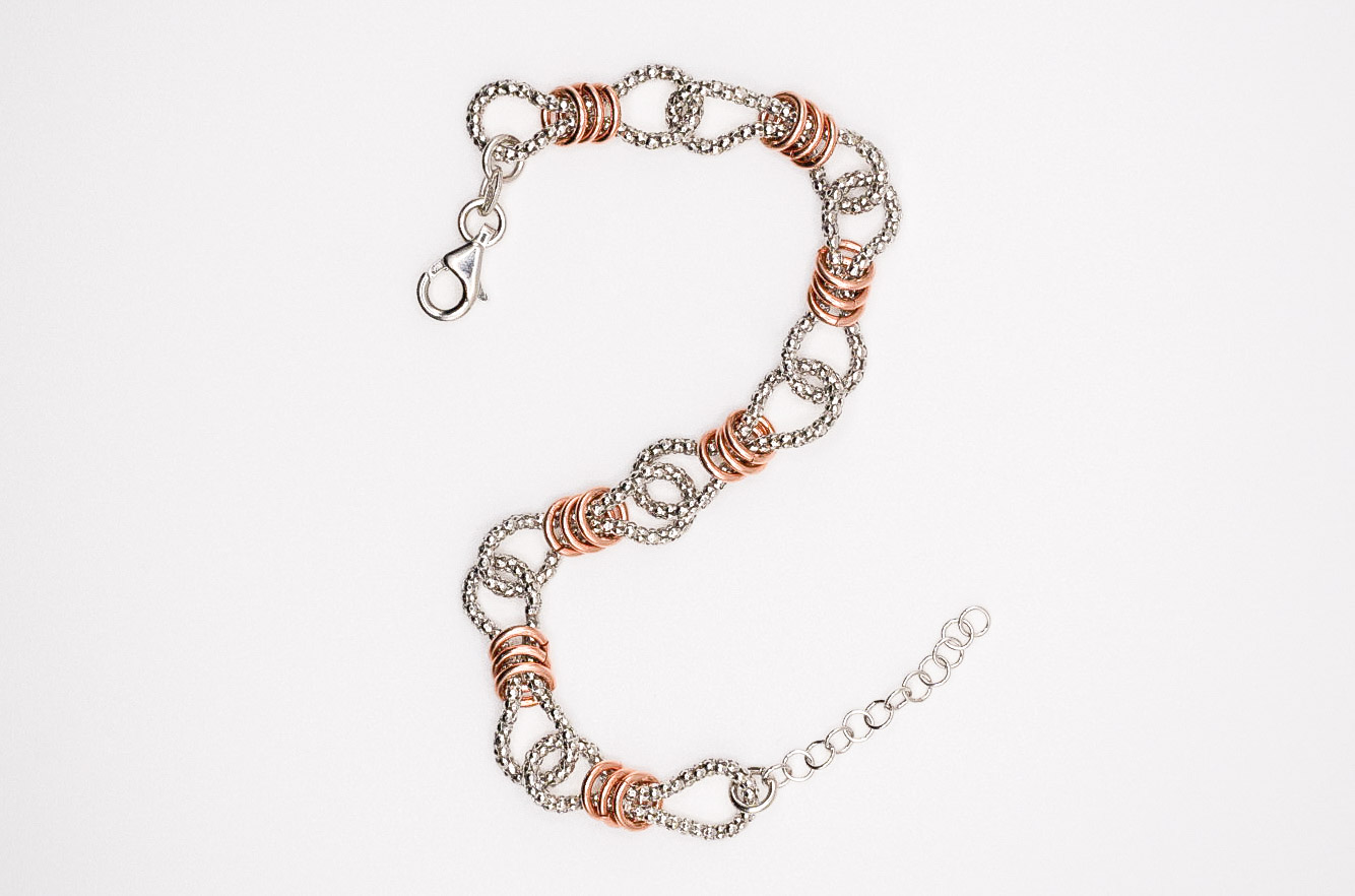 bracciale pop corn con rondelle in argento 925 rodio rosato