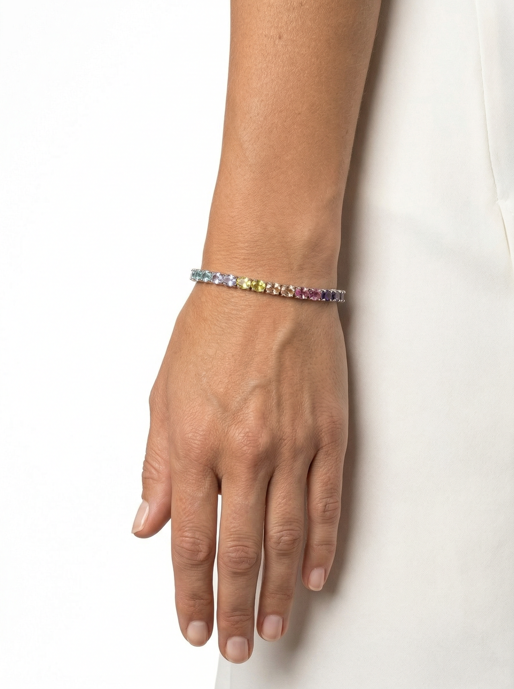 bracciale tennis con zirconi multicolor  2,5 mm in argento rodiato 925