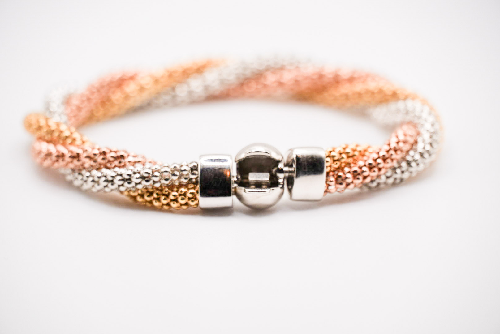 bracciale pop corn intrecciate mm 10 in argento 925 tricolore