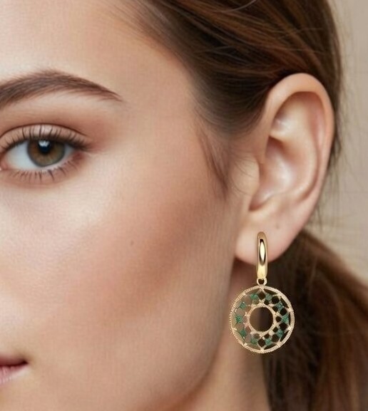 orecchini a cerchio con tondo effetto pizzo in argento rosato 925 e zirconi