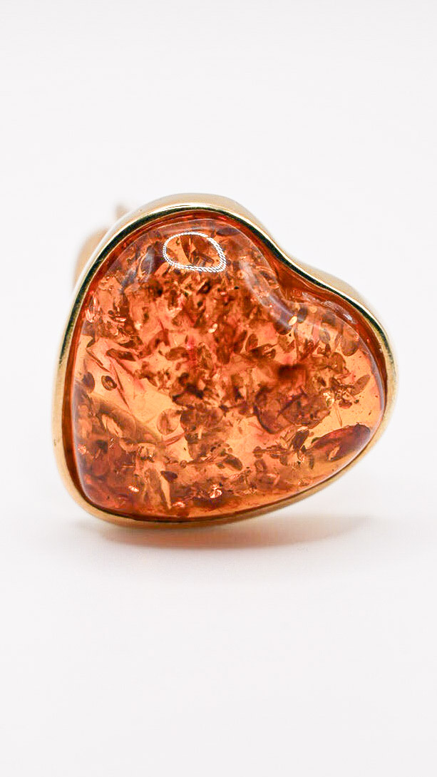 Anello in argento 925 con ambra a forma di cuore 