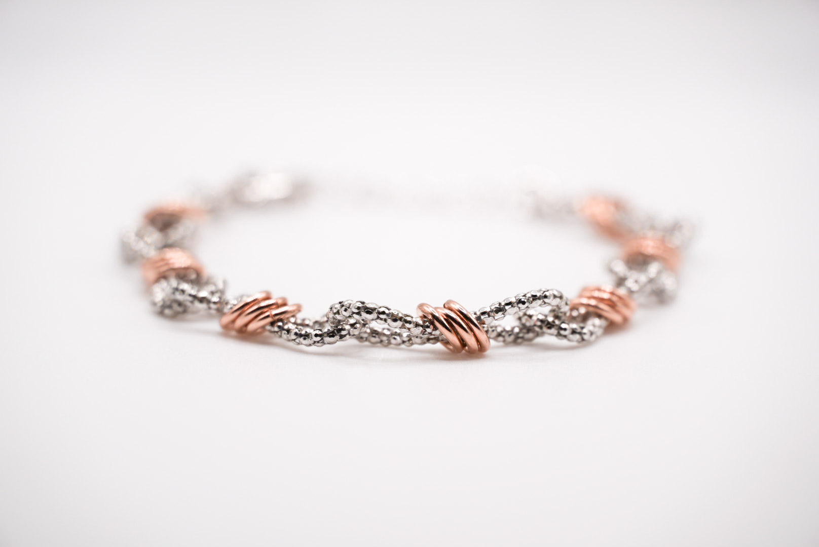 bracciale pop corn con rondelle in argento 925 rodio rosato