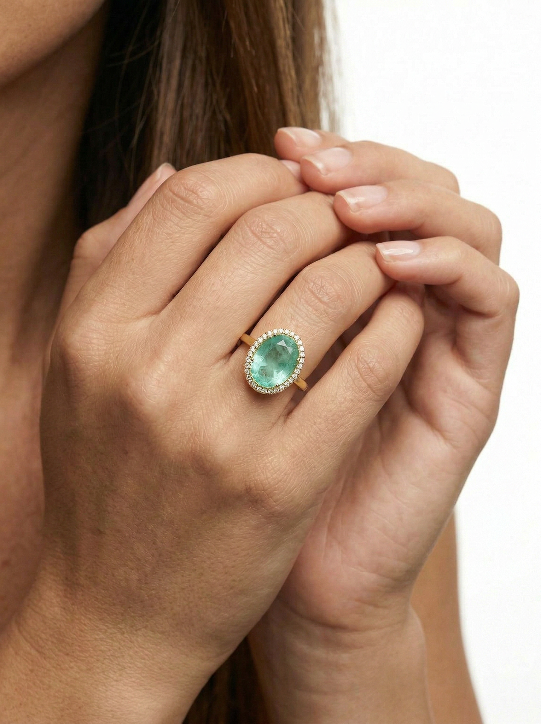 Anello in argento 925 con zirconi e cristallo colore verde paraiba 