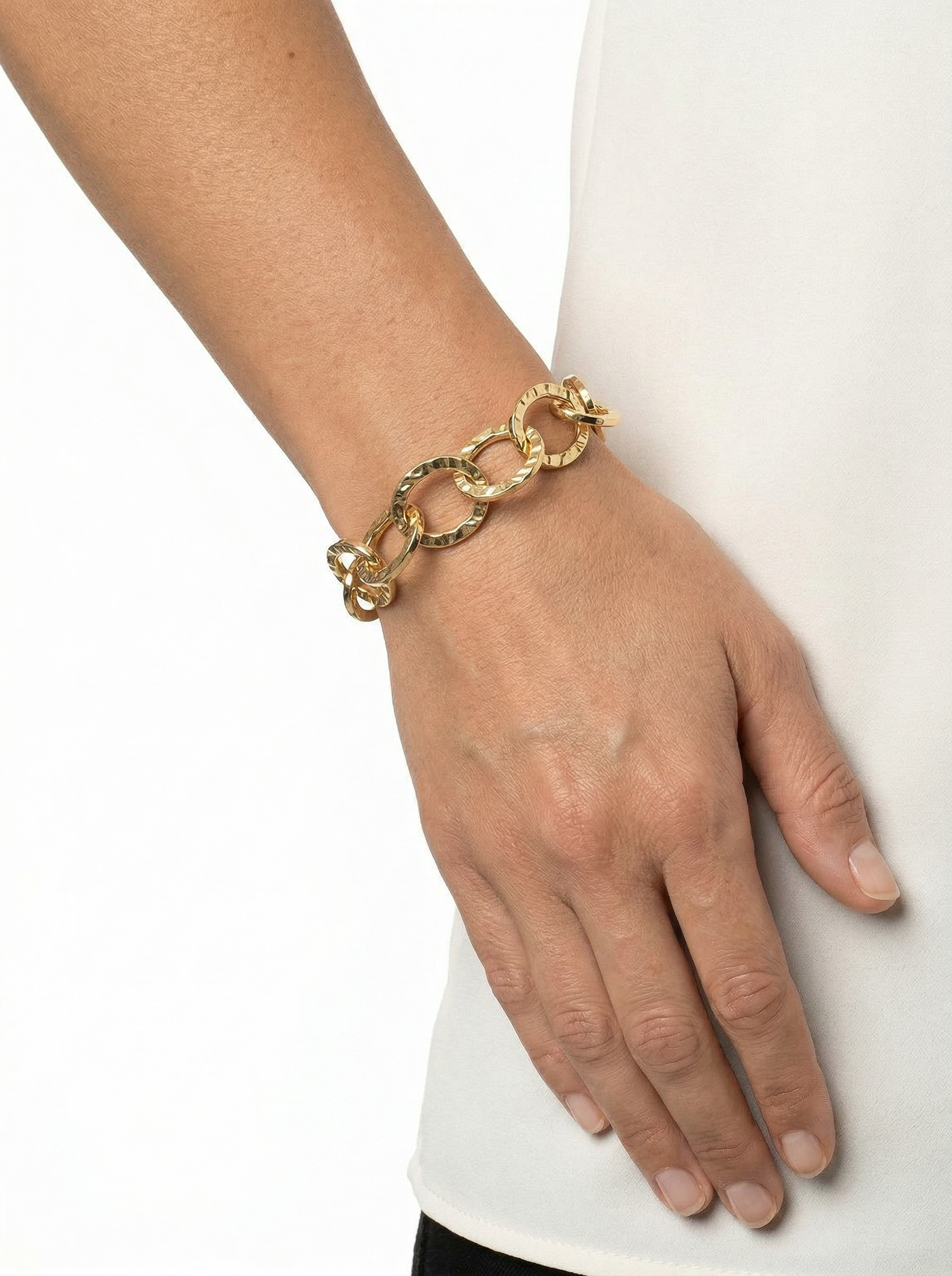 bracciale maglia ovale a canna quadrata martellata in argento 925 dorato