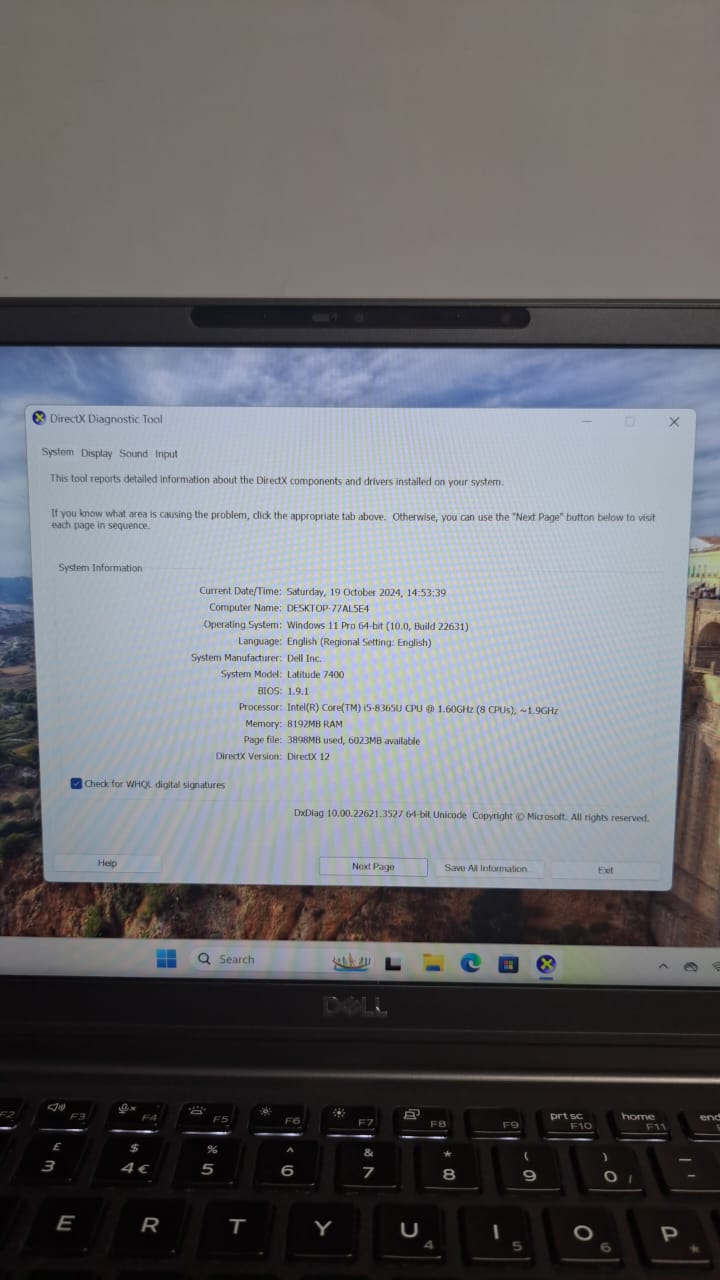 Dell Latitude 7400 touchscreen core i5 gen 8 Ram 8gb SSD Nvme 256Gb Windows 11
