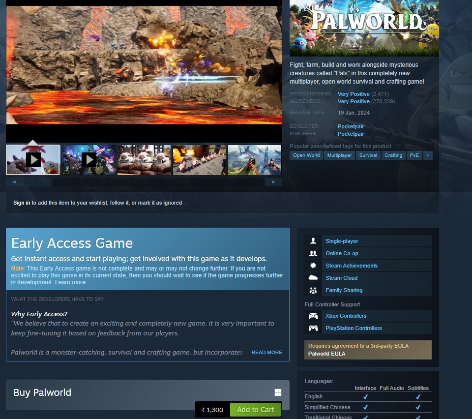 Palworld Steam Online Multiplayer Lifetime