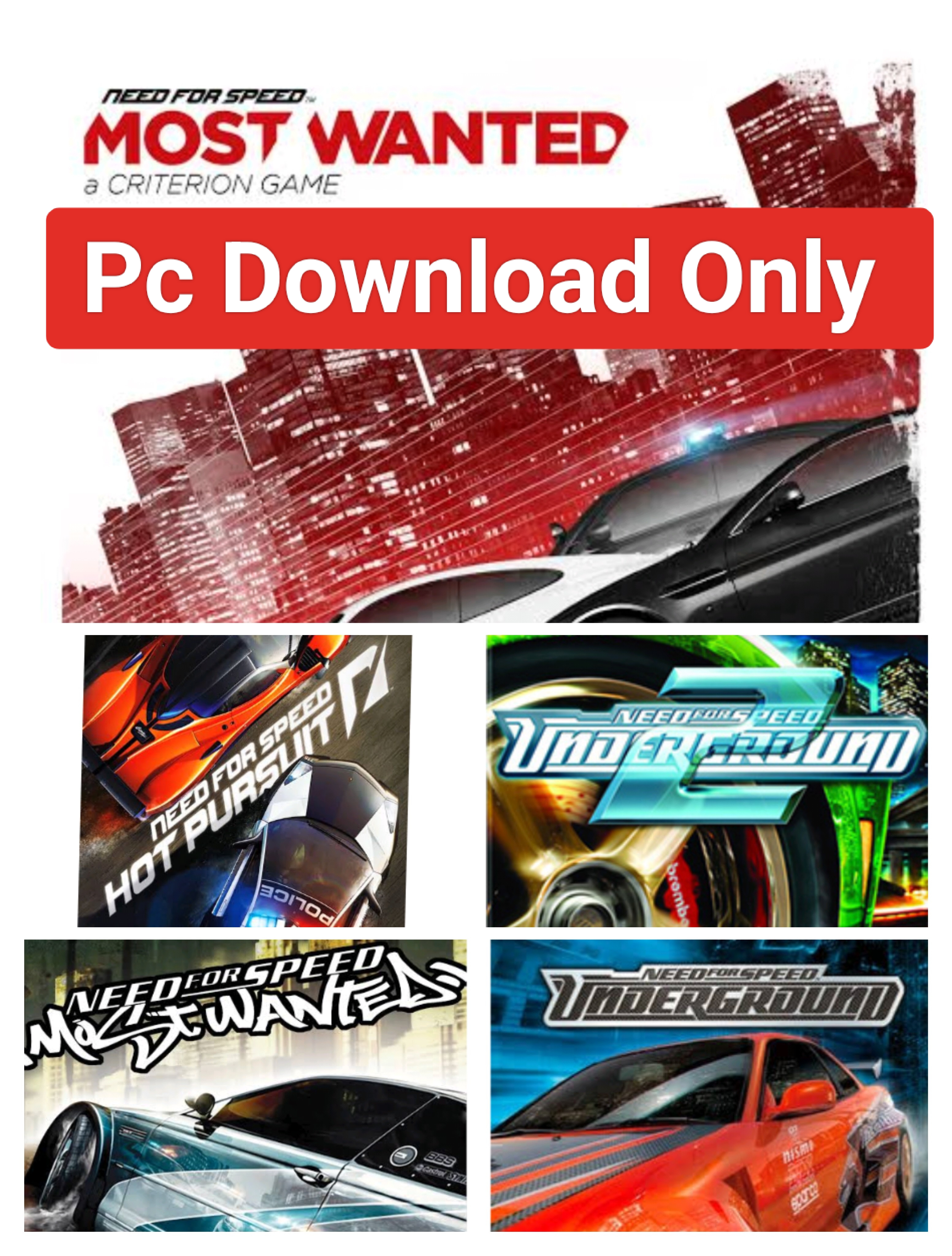 Need for Speed Most wanted 2005-12, Hot pursuit & Underground 1-2 Combo Offline Pc Game