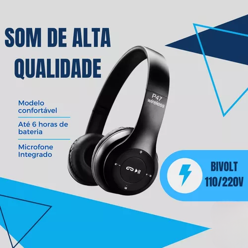 Headphone Bluetooth Wireless Dobrável P47 Estéreo Color
