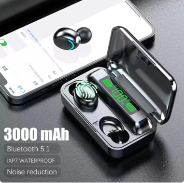 Fones de ouvido sem fio TWS F9, fones de ouvido 5.0 compatíveis com Bluetooth, estéreo 9D hi-fi, display LED, fone de ouvido impermeável