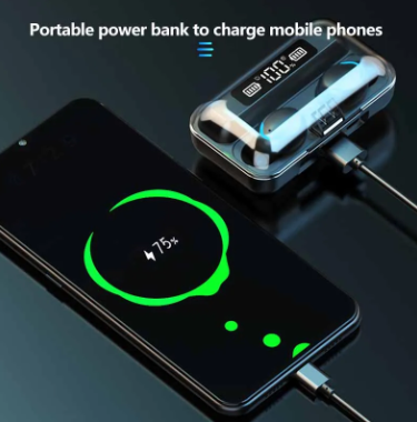 Fones de ouvido sem fio TWS F9, fones de ouvido 5.0 compatíveis com Bluetooth, estéreo 9D hi-fi, display LED, fone de ouvido impermeável