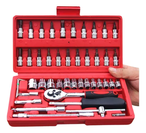 Kit Chaves Jogo Catraca Reversível Soquetes 46 Peças Maleta