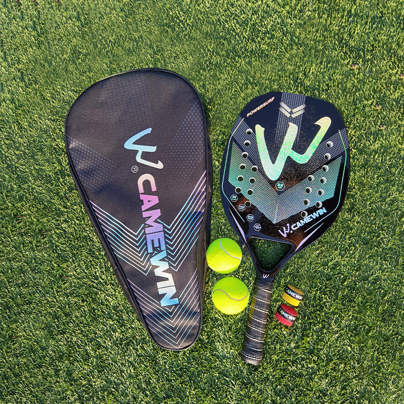 Raquete Tênis de Praia Fibra de Carbono 3K Para Homens e Mulheres Camewin Holografica Preta