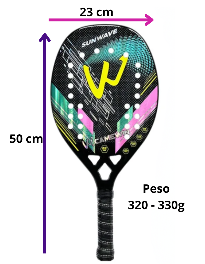 Raquete Tênis de Praia Fibra de Carbono 3K Para Homens e Mulheres Camewin Sunwave Pink