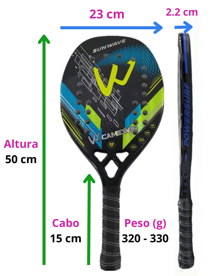 Raquete Tênis de Praia Fibra de Carbono 3K Para Homens e Mulheres Camewin Sunwave Azul