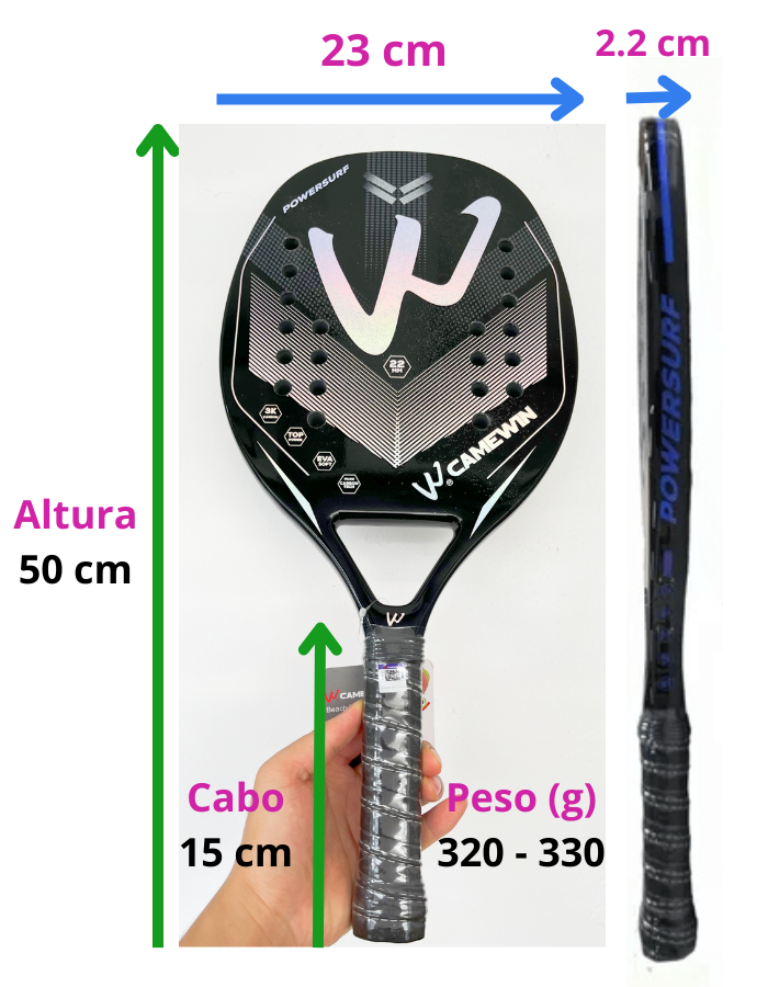Raquete Tênis de Praia Fibra de Carbono 3K Para Homens e Mulheres Camewin Holografica Preta
