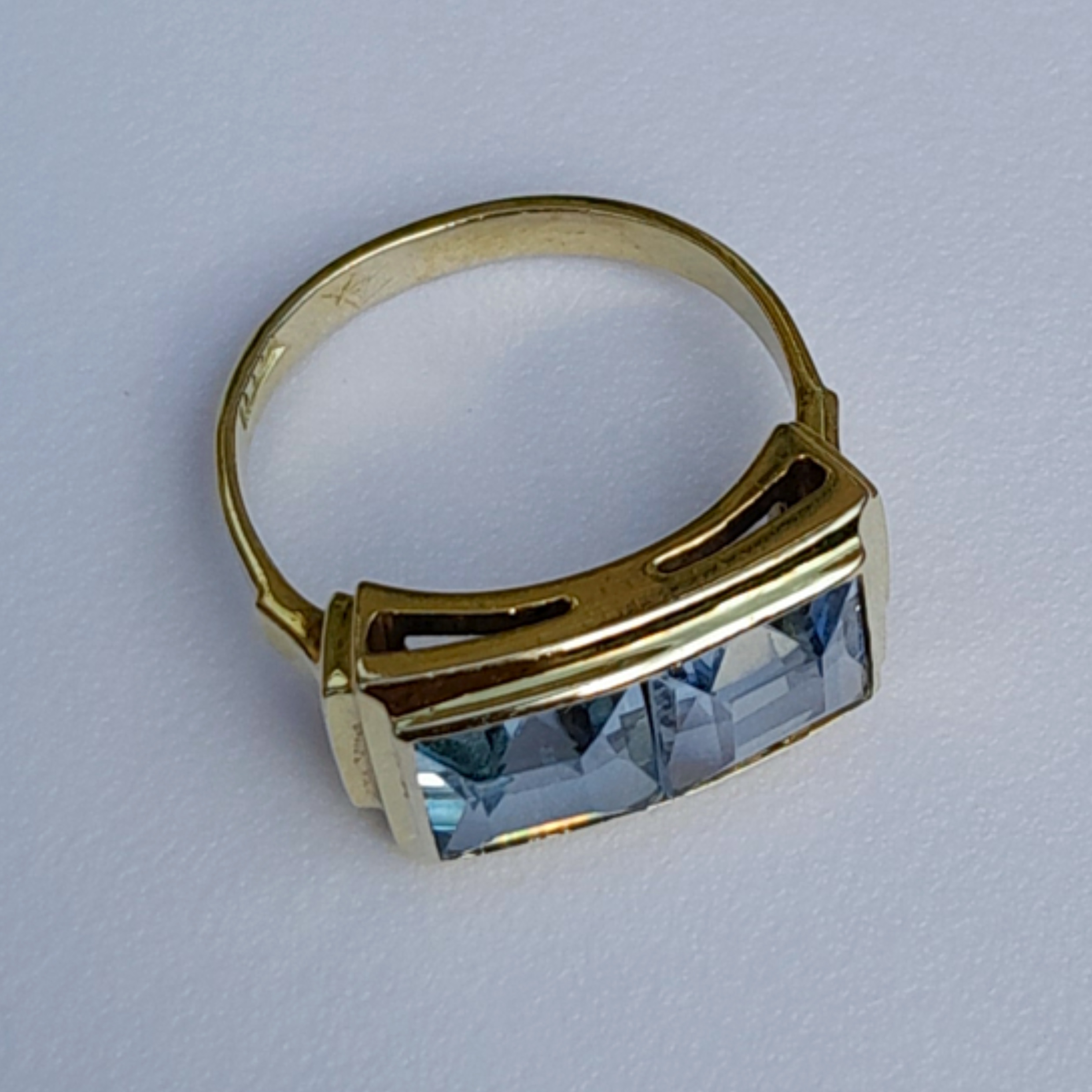 *SOLD* Women's 18ct yellow gold double 2 blue sapphire ring 1950s size US6.5 / U.K N 3.83g