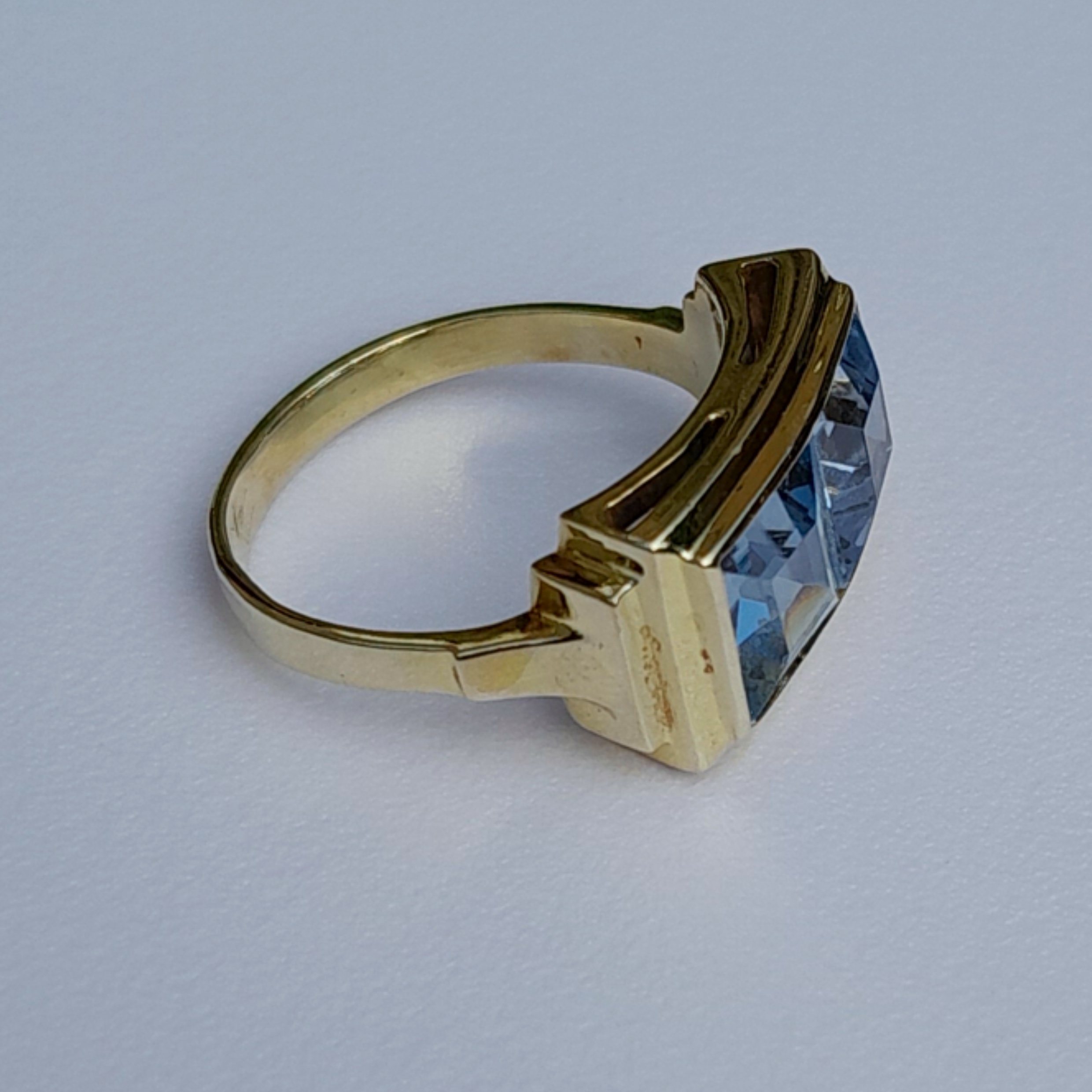 *SOLD* Women's 18ct yellow gold double 2 blue sapphire ring 1950s size US6.5 / U.K N 3.83g