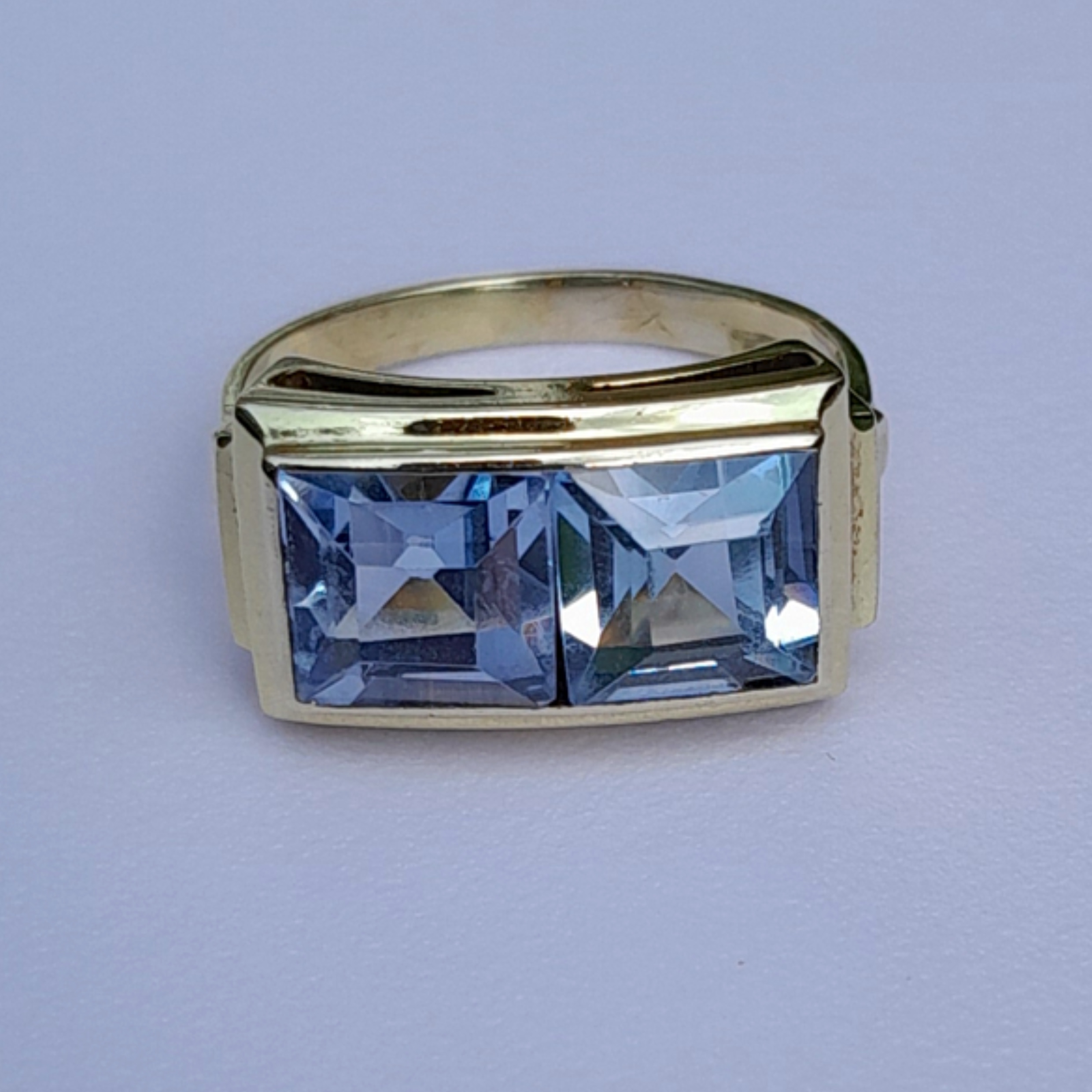*SOLD* Women's 18ct yellow gold double 2 blue sapphire ring 1950s size US6.5 / U.K N 3.83g