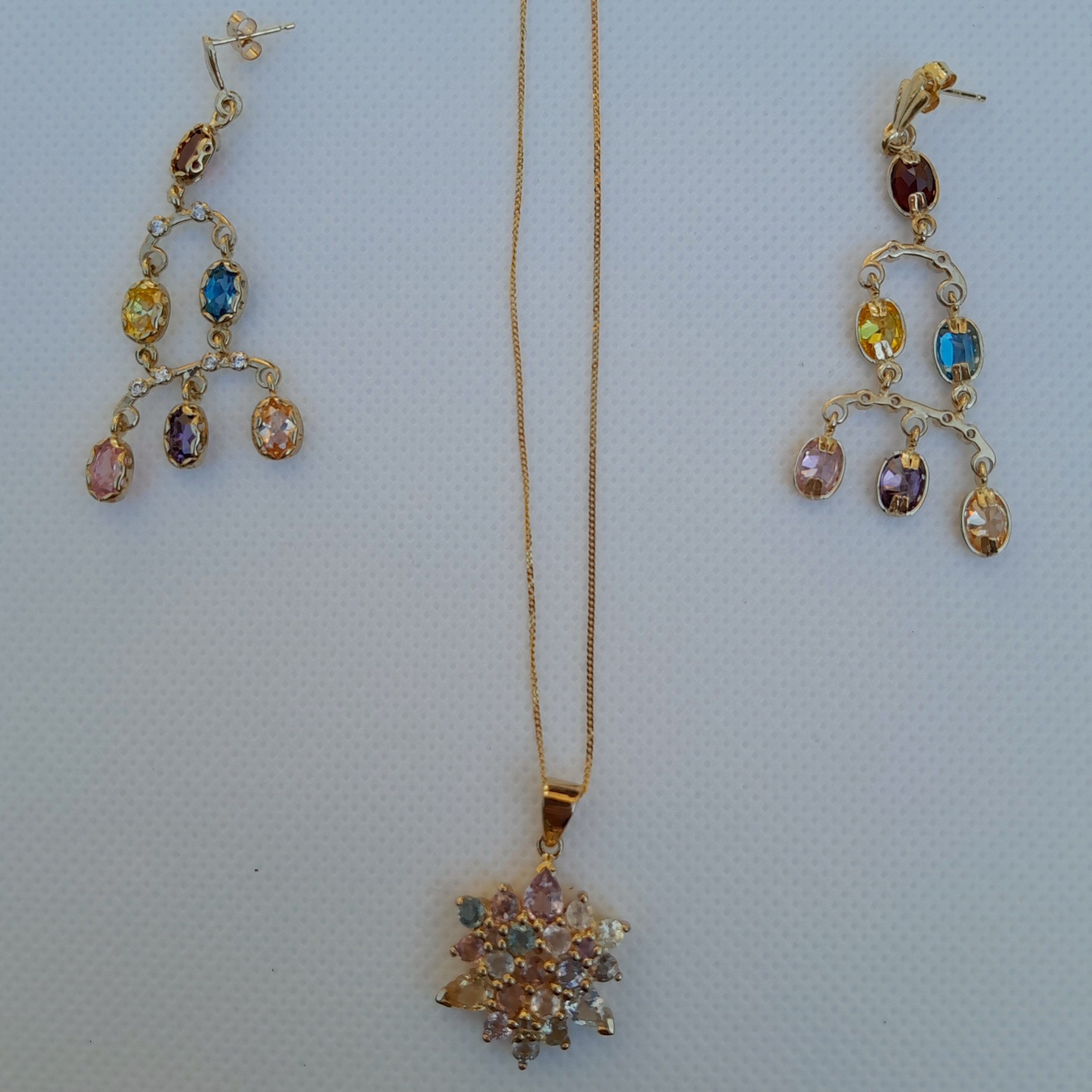 *SOLD* Women's 9ct multi-coloured elegant Necklace & Earrings jewellery set 10g