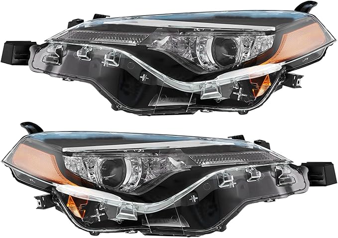 munirater Pair of Headlight Headlamp Assembly Driver and Passenger Side 8111002M90, 81110-02M90 Replacement for 2017-2019 Corolla L, LE & LE Eco with Amber Corner TO2502249, TO2503249